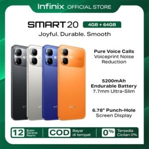 Infinix Smart 20 4/64GB - Up to 8GB Extended RAM - Mediatek Helio G81 - 6.78” - 8MP - 5200 mAh - IP64