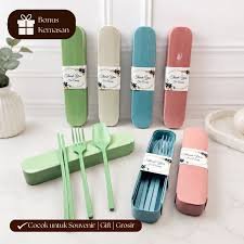 Souvenir SGS Sendok garpu sumpit Sekop Set Travel Kemasan Bok SLIDING WARNA